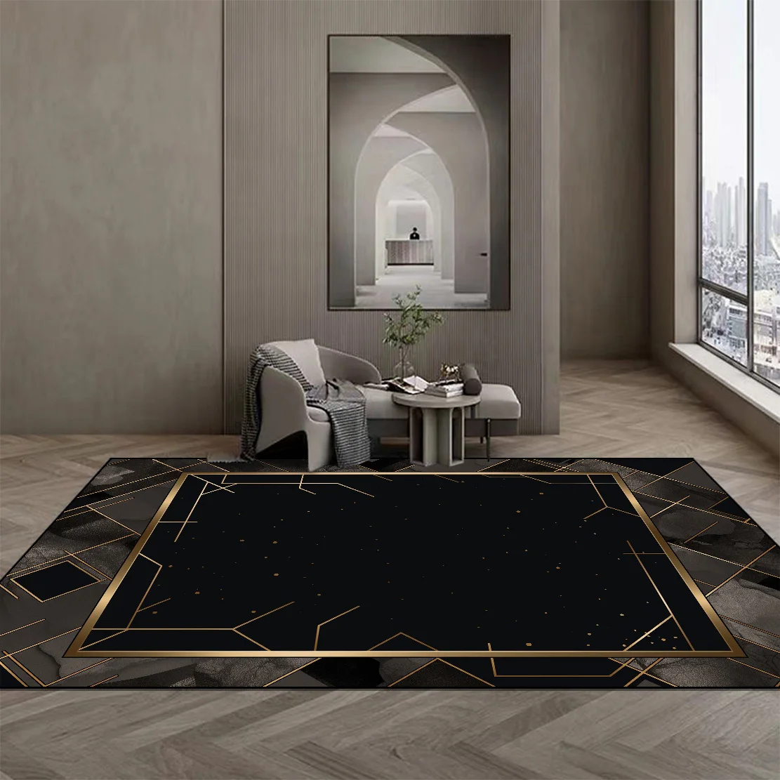 Luxury Style Living Room Black Rugs Room Decor Floor Mats Lounge Non-slip Large Area Carpet Bedroom Lint-free Carpets Washable