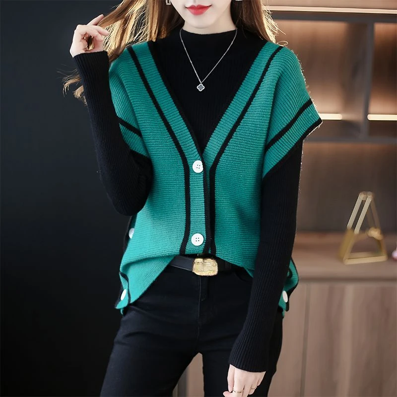 Cardigan Sweater Vest Woman Autumn Spring Warm Knit Vest Female Loose Sleeveless Outerwear Sweater Fashion Button Cardigans R609