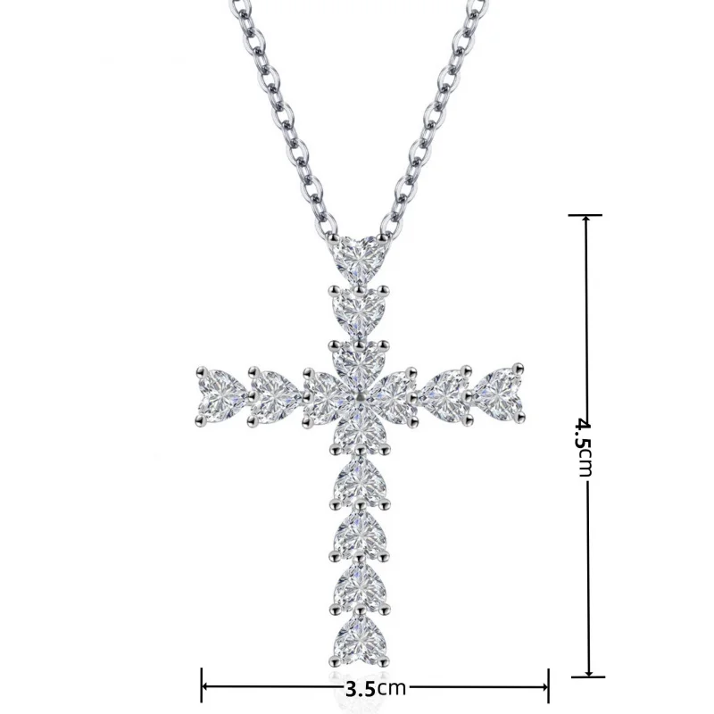 

Heart Full Diamond Cross Zircon Pendant Necklace Geometric Pendant Collarbone Chain Valentine's Day Birthday Gift for Women