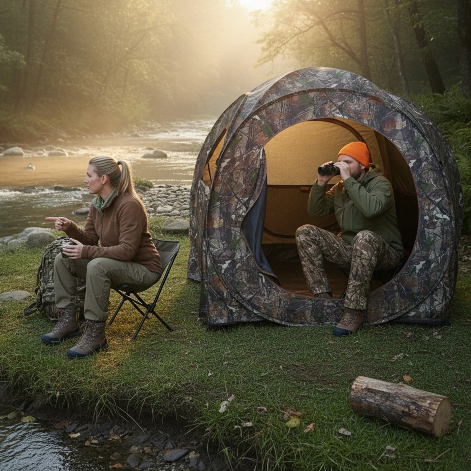Quick Pop Up Hunting Blind Camo Dome Tent Zip Free Observation Window for Turkey Deer Hunting Outdoor Gear