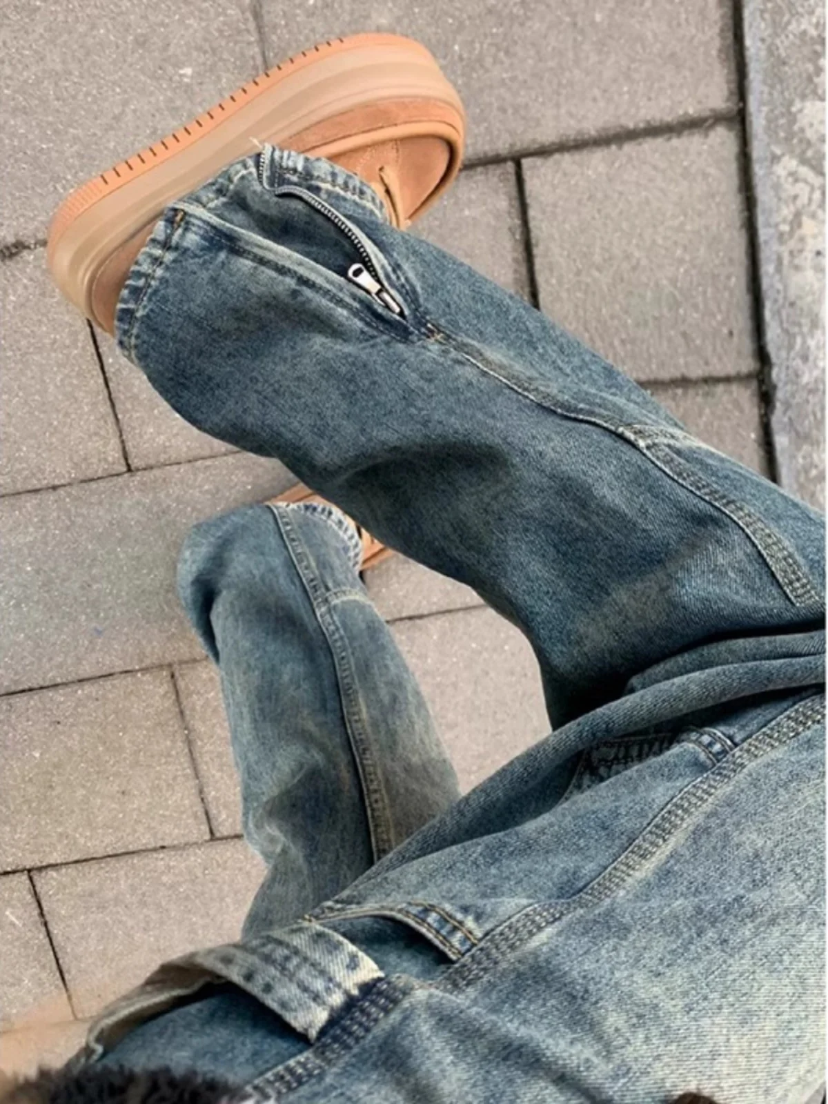 

Cleanfit Retro Workwear Jeans Zipper Design Slim Straight High Street Pants Men's Style Casual Youth Fashion Spring Collection