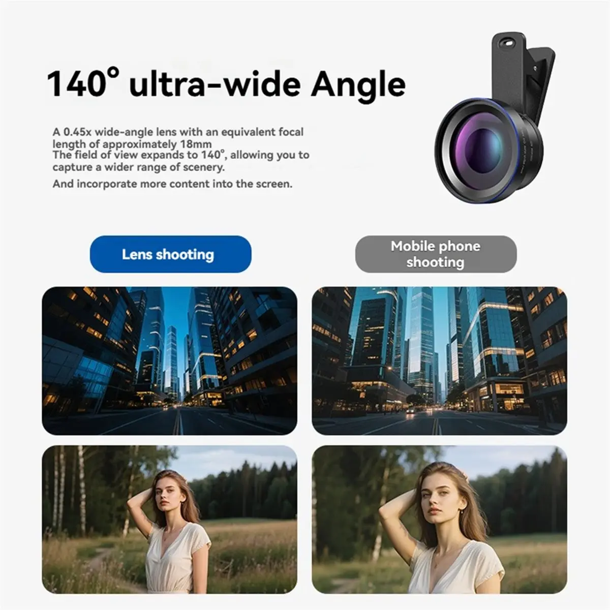 2-in-1 Cell Phone Lens Kit 0.45X Wide-Angle Lens + 15X Macro Lens with 37mm Lens Clamp HD Smartphone Camera Accessories