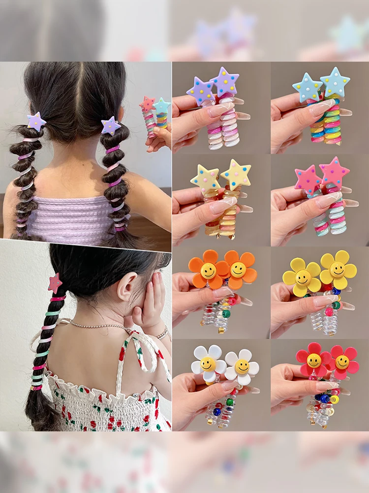 Children's Star Telephone Line Hair Ties Baby Girl's Ponytail Holder Girls' Hair Bands Little Girls' Head Ropes Fashion Acces...