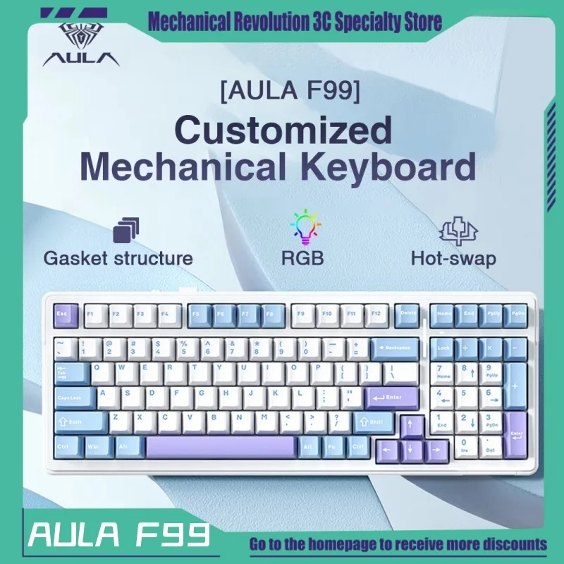 Aula F99 Gaming Mechanical Keyboard Three Mode 2.4g Wireless Bluetooth Wired Hot Swap Pbt Gasket Rgb For Pc Laptop Gamer 99 Keys