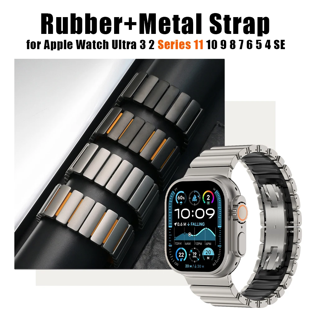 

Титановый металлический ремешок для Apple Watch Series 11 10 46 мм Ultra 3 2 49 мм Роскошный ремешок для Iwatch 9 8 7 45 мм 6 5 4 SE 3 44 мм Браслет