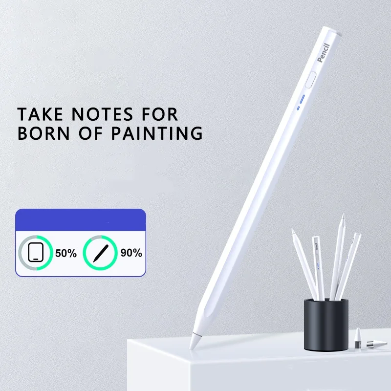 For iPad Series Android Tablet Active Capacitive Stylus Pen Aluminum Alloy Type-C Charge Auto Sleep Touch Pen With 2 Spare Tips