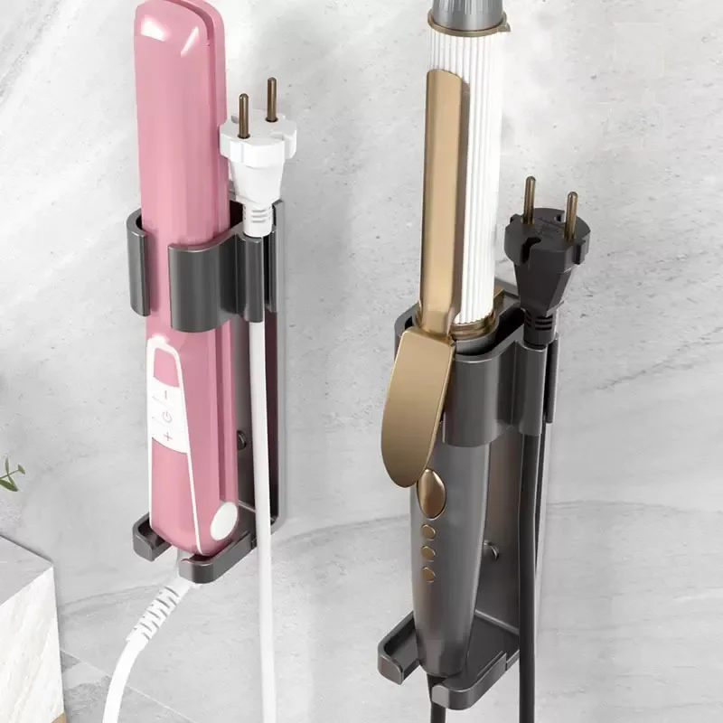 Bathroom Hair Tool Holder Space Aluminum Straightener Holder Rack No Punching Hair Curler Holder Build in Cable Management Slot