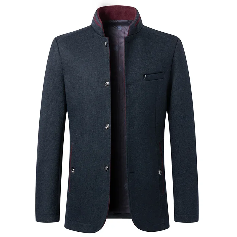 Men Stand-up Collar Business Casual Blazers Jackets Suits Coats Woollen Trench Coats New Winter Male Cashmere Overcoats size 5XL