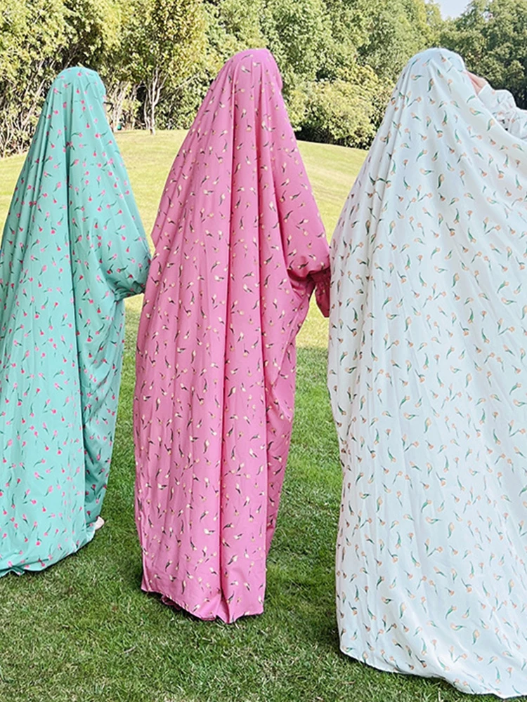 Moroccao Party Dress for Women Muslim Prayer Abaya Print Eid Mubarak Niqab One Piece Long Khimar Robe Musulmane Kaftan