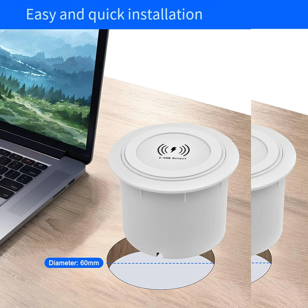 3-in-1 Fast Wireless Charger Station Desktop Lifting Embedded Socket Desks Bedside Table Built In Type-C USB Charging Ports