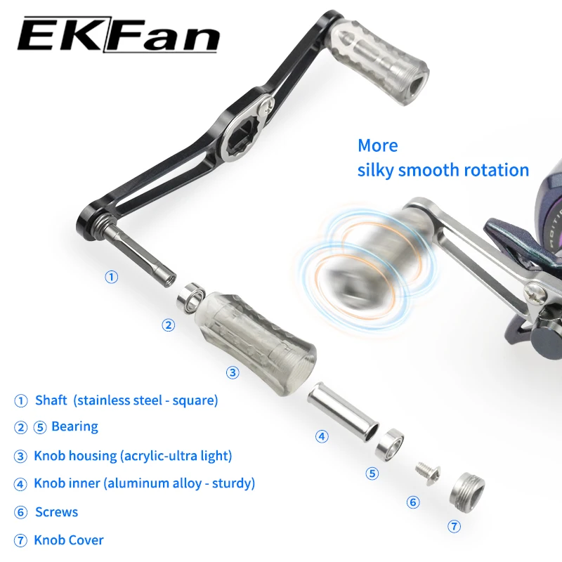 EKFan 80/90/105mm Baitcasting-Angelrolle 7*4/8*5 Universalgelenk mit Acrylknopf Ultraleichter 10g Köderrollengriff – Detail 12