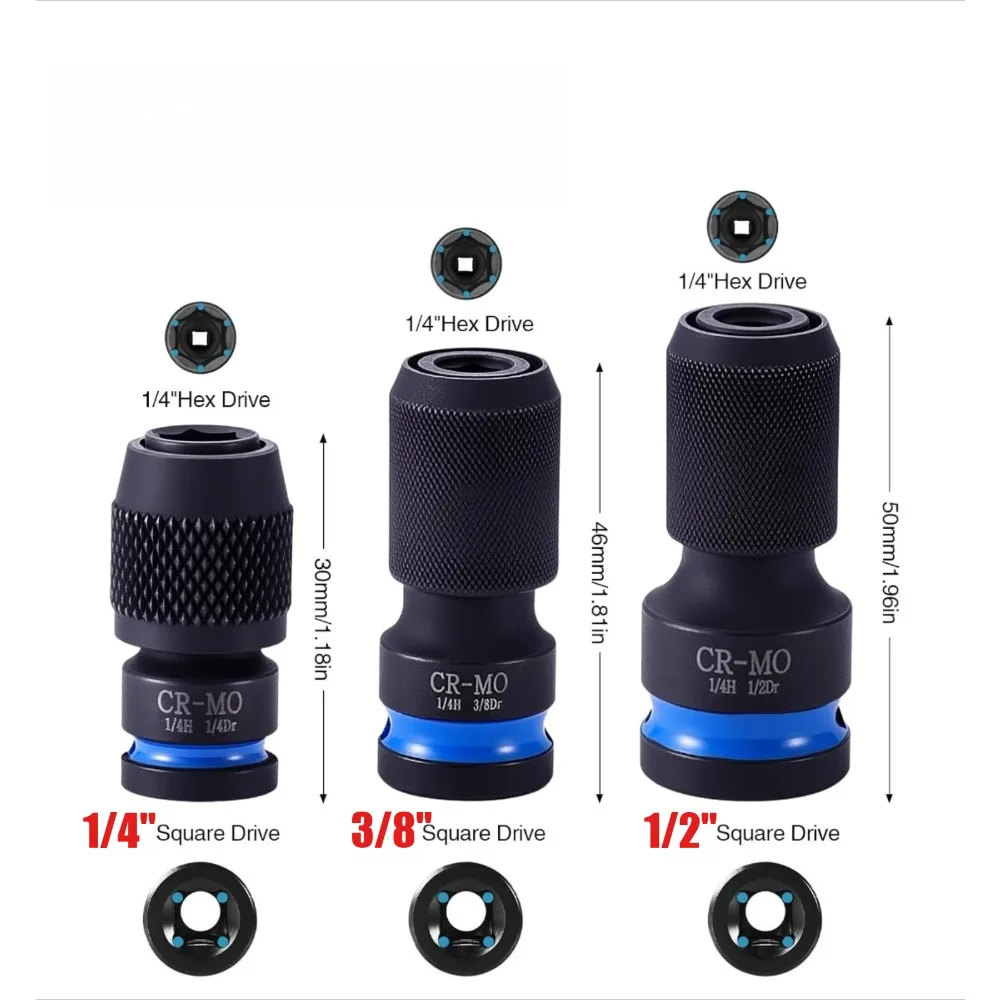 1/4 3/8 1/2 Square Drive to 1/4 Hex Shank Quick Release Chuck Converter Hex Shank Socket Adapter Impact Wrench Adapter