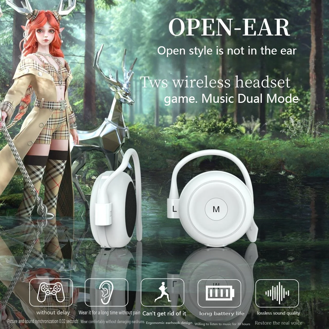 

Ear hook Sports Earphones No in ear no delay wireless Bluetooth Headphone Rubber and sponge materials Noise Reduction Earphones