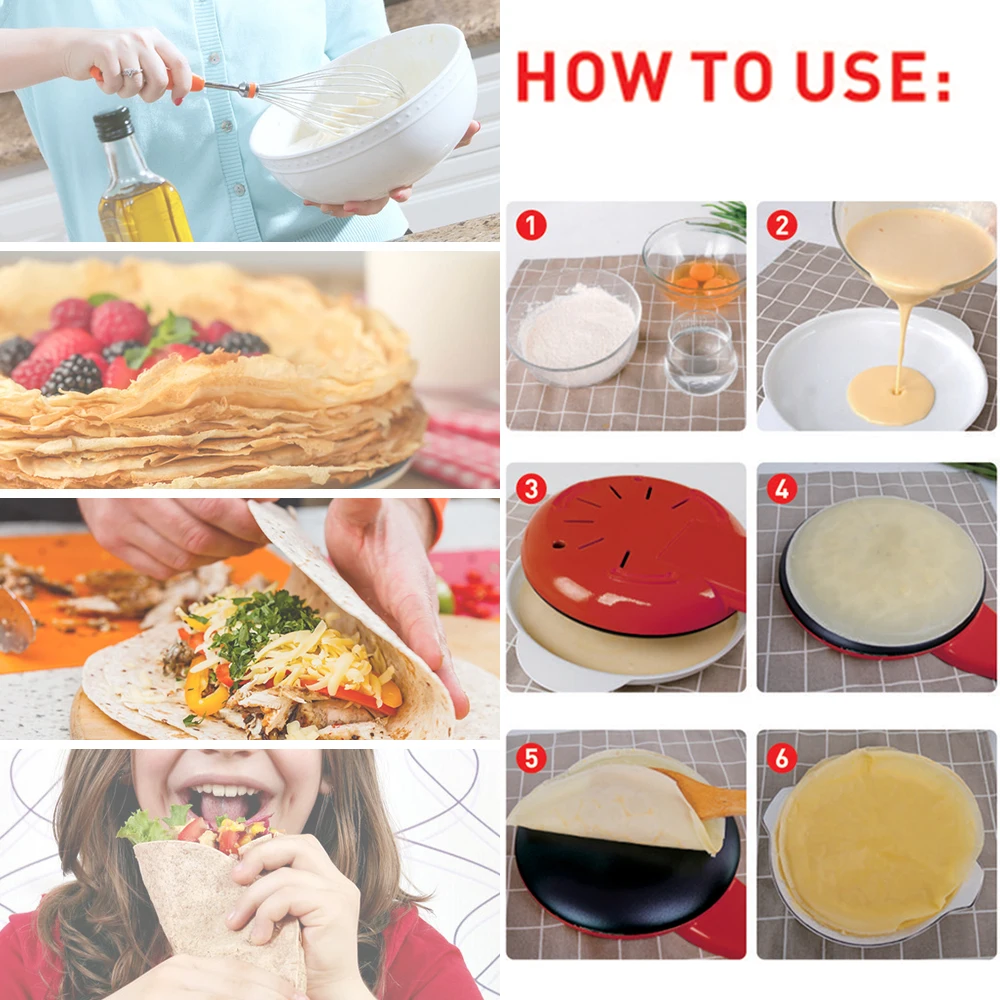 Electric Crepe Maker Pizza Pancake Machine Non-Stick Griddle Baking Pan Cake Machine Kitchen Appliance Cooking Tools Sonifer