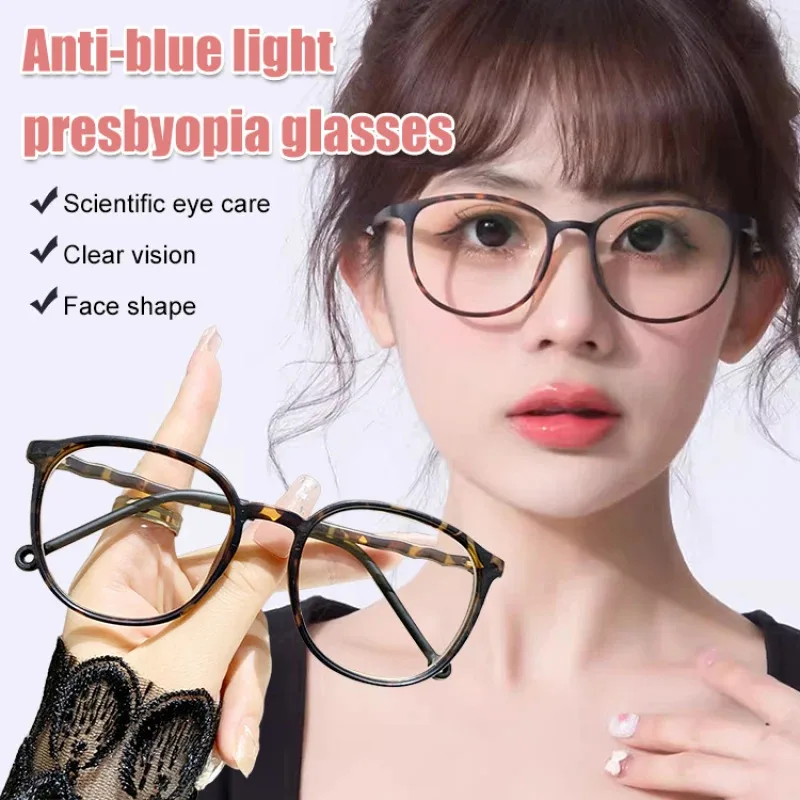 Ultraleichte Anti-Blaulicht-Retro-Lesebrille für Herren und Damen, modische Presbyopie-Brille mit rundem Rahmen