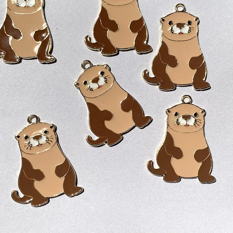 10pcs Original Cute Otter Alloy Enamel Charms Lovely Cartoon Animal Pendant For Earring Necklace Diy Jewelry Make