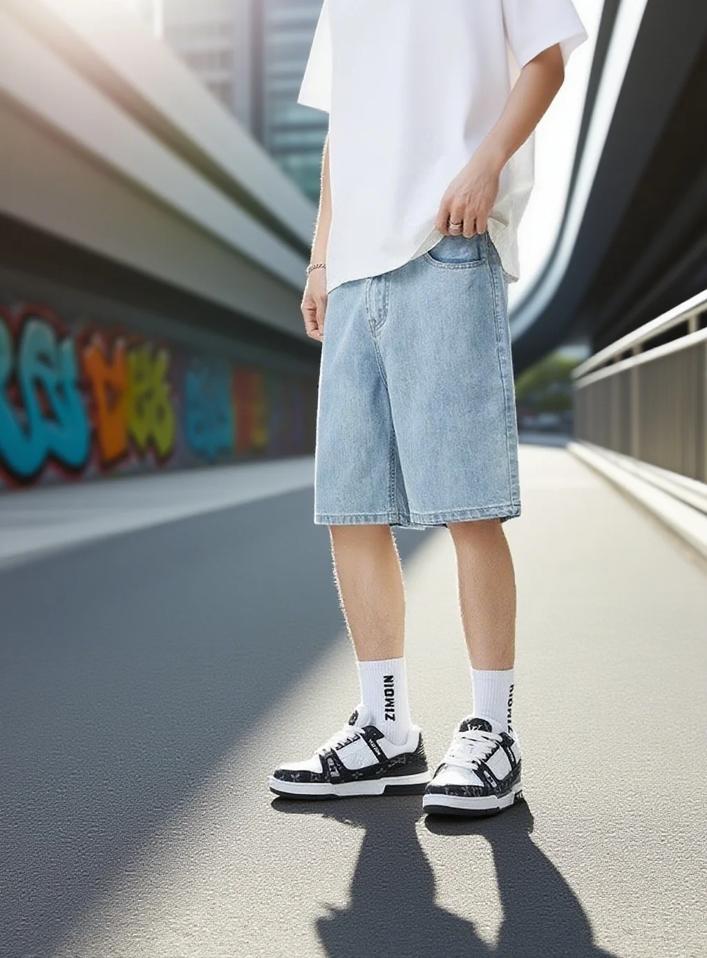 

2025 Новые мужские джинсы в стиле ретро, летние свободные мужские шорты с широкими штанинами длиной до колена, новые потертые модные повседневные джинсовые шорты