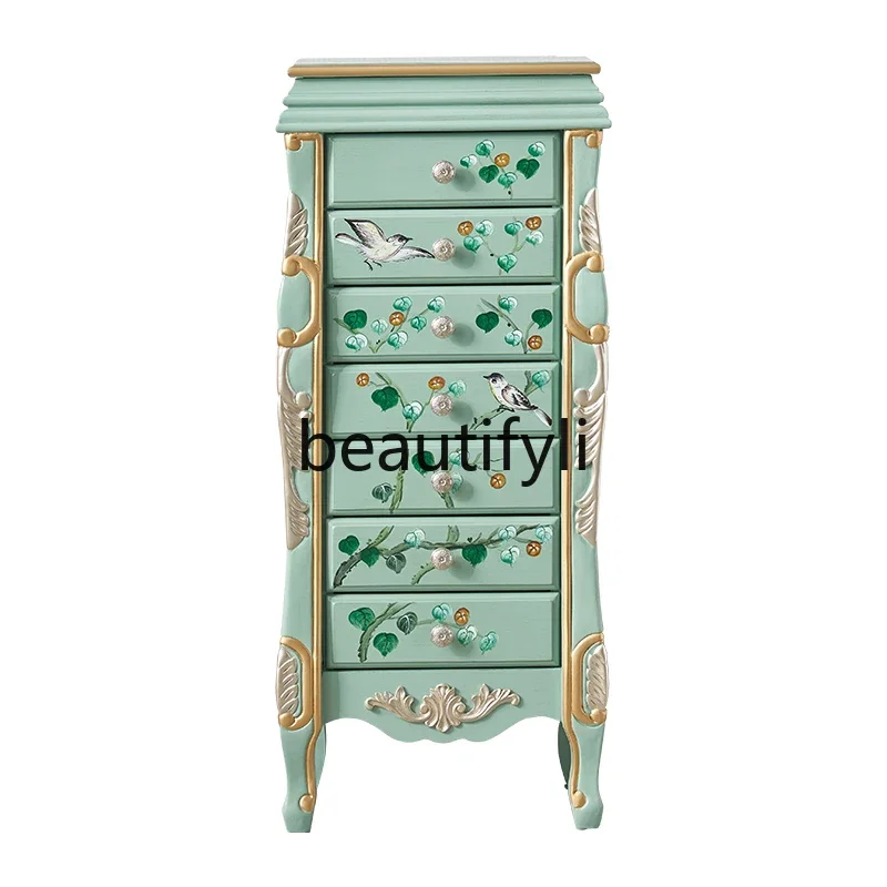 

American Painted Jewelry Cabinet Jewelry Storage Cabinet Storage with Mirror Decoration Bedroom Cosmetic Cabinet