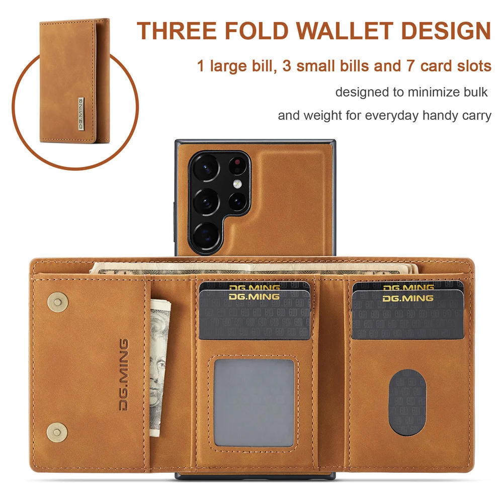 DG.MING Luxury Detachable Card Bag Wallet Case for Galaxy S24 Ultra S20 S21 S22 S23 FE Shockproof Magnetic Leather Phone Cover