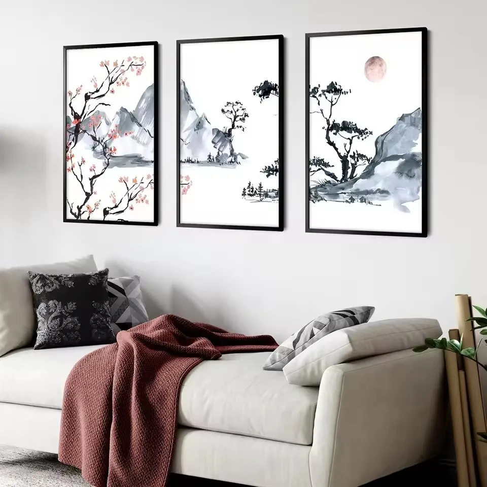 Japanese Style Cherry Blossom Tree Canvas Oil Painting Poster Prints Modern Simple Ink Wall Art Home Bedroom Living Room Decor