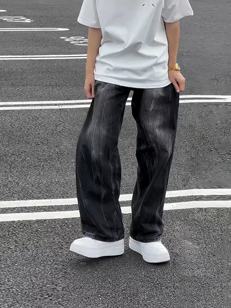 

Waed Bla Wide Leg Men's Jeans Summer American Retro Sle Loose Straight Tube Pants Youth Trendy Cotton Polyester Blend