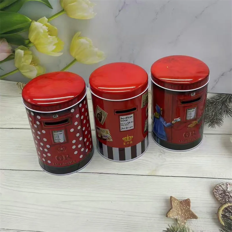 Round British Style Coin Bank Vintage Metal Storage Box for Coins, Multipurpose Decorative Item for Living Room and Bedroom