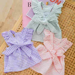 Summer Dog Clothes Luxury Dog Dress Puppy Plaid Suspender Skirt Pet Vest Chihuahua Bichon Yorkie Dog Costume Pink Dog Bow Dress