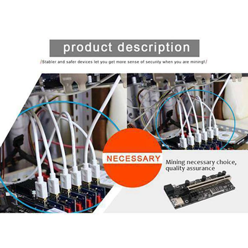 Extensión gráfica PCIE Riser 1X a 16X con Sensor de temperatura para tarjeta adaptadora elevadora alimentada por minería Bitcoin GPU