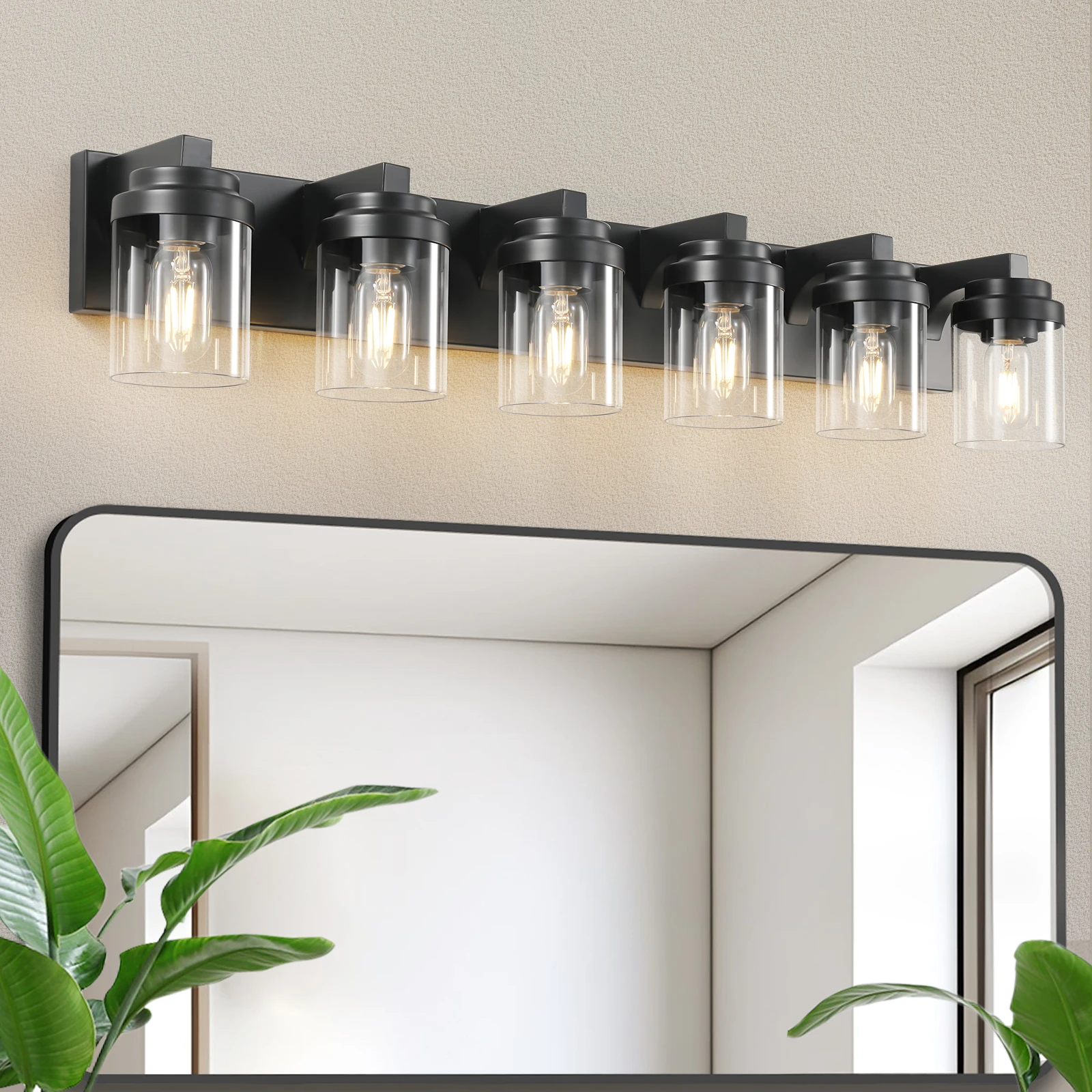 

Vanity Light Bathroom Light Fixtures Over Mirror, Black Vanity Lights with Glass Shade, Modern Wall Sconce for Cabinet Porch Bed