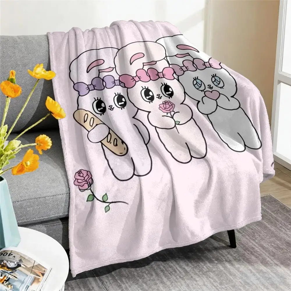 E-Esther Bunny Pink Throw Blanket Soft Flannel Throw Lightweight Summer Home Nap for Office Travel Sofa Bed