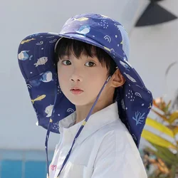 UV resistant children's summer baby sun hat, suitable for outdoor neck covers for girls and boys, cute beach hat