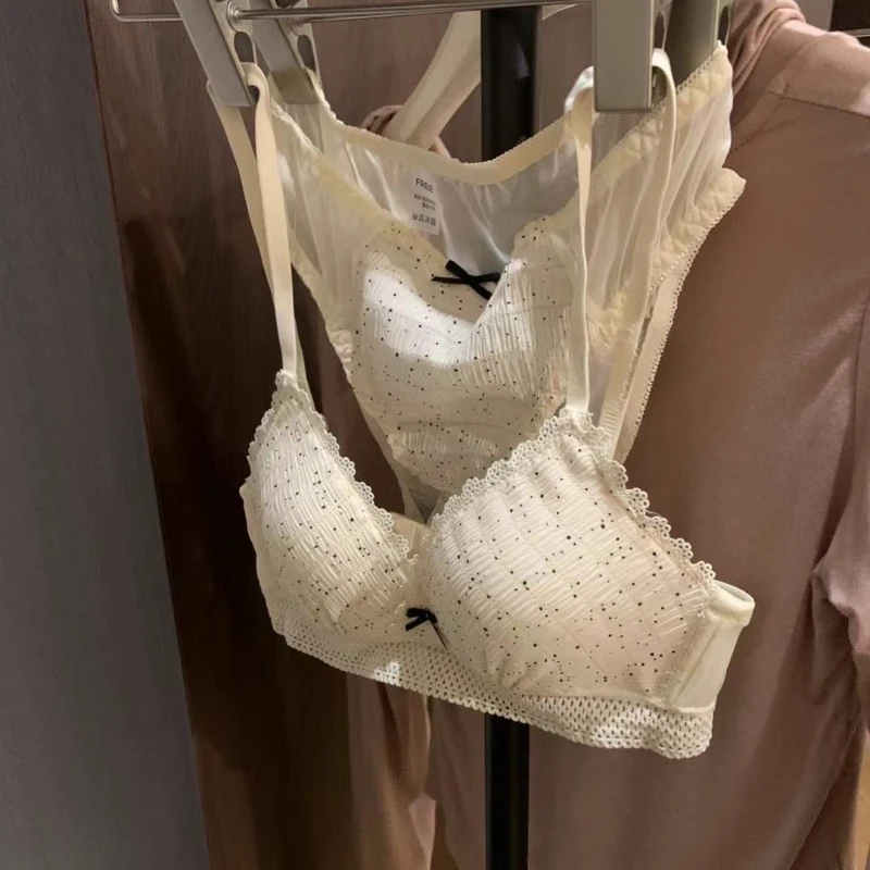 

Бюстгальтер без косточек в японском стиле с маленькой грудью, беспроводной кружевной бюстгальтер, женский сексуальный французский дышащий комфортный комплект нижнего белья с эффектом пуш-ап, бюстгальтер в горошек