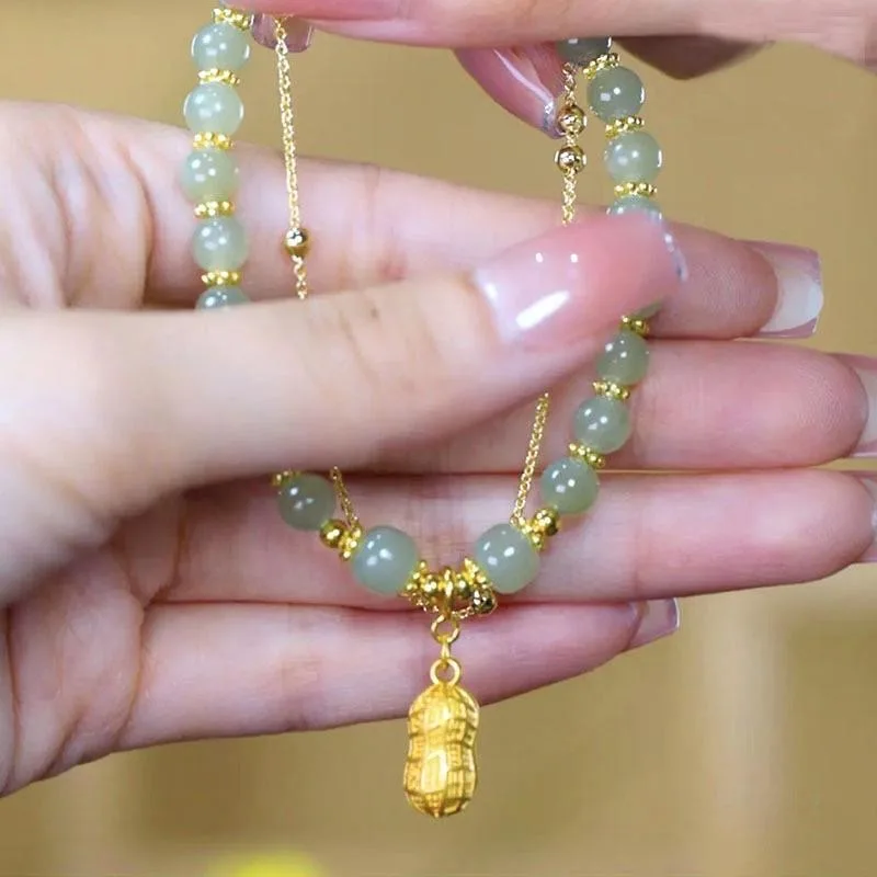 

Natural Real Jade Peanut Bracelet Charm Jewelry Designer Bangle Fashion Amulet Luxury Gemstone Lucky Accessories Gifts for Women