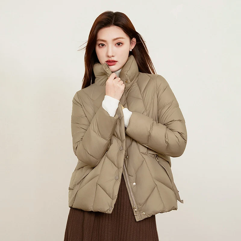 Schinteon-Chaqueta de plumón de pato para mujer, abrigo corto de alta calidad con cuello alto, informal, Simple, a la moda, novedad de otoño e invierno, 2024