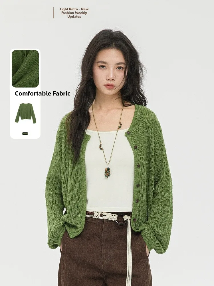 

Spring 2026 Women's Knitted Long Sve Loose Fit Cardigan Versatile Slimming Open Front Ele Sle Comfortable Polyester ...