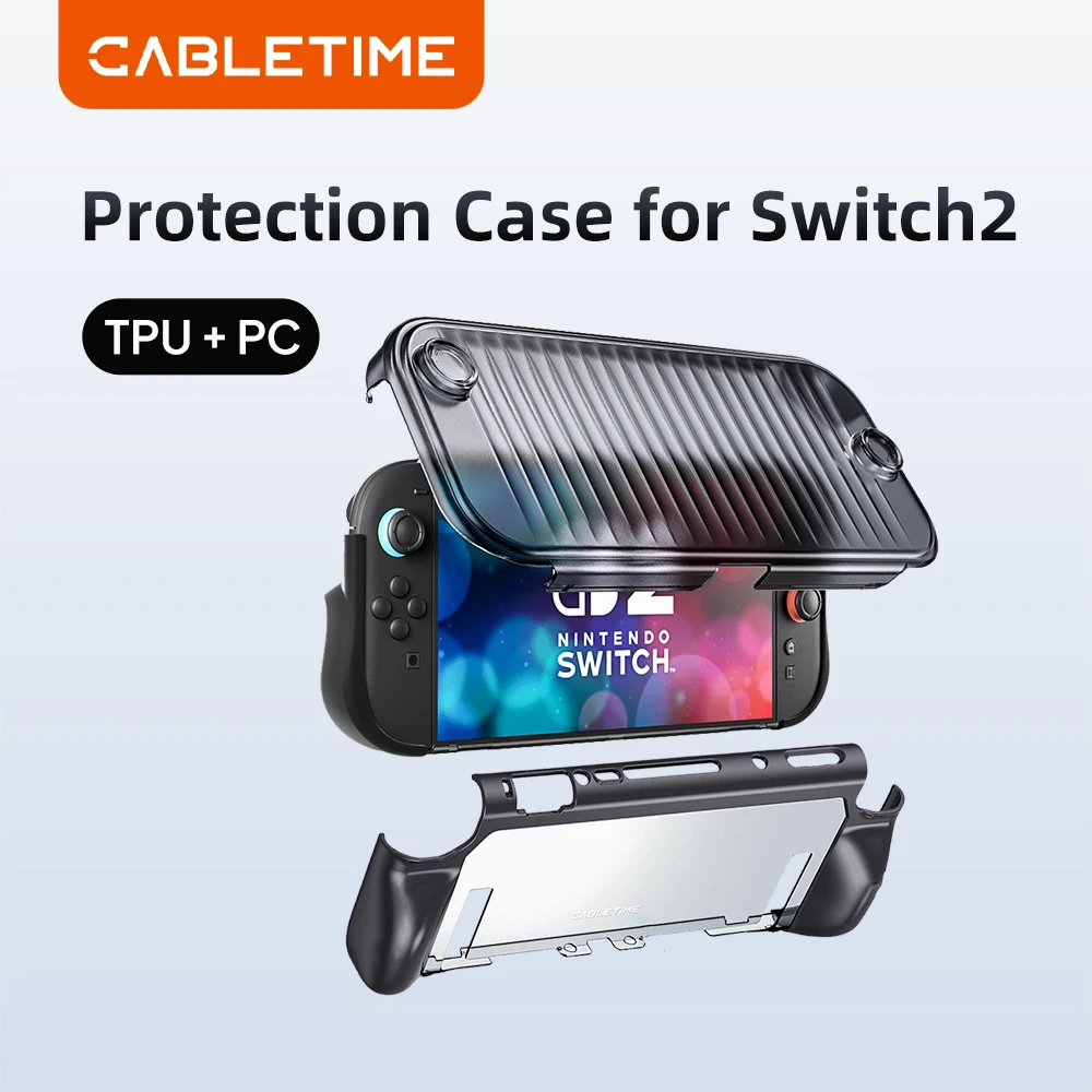 CABLETIME Switch 2 Protection Case Dockable Anti-Drop Foldable TPU+PU Full Protection Front Cover for Nintendo Switch 2