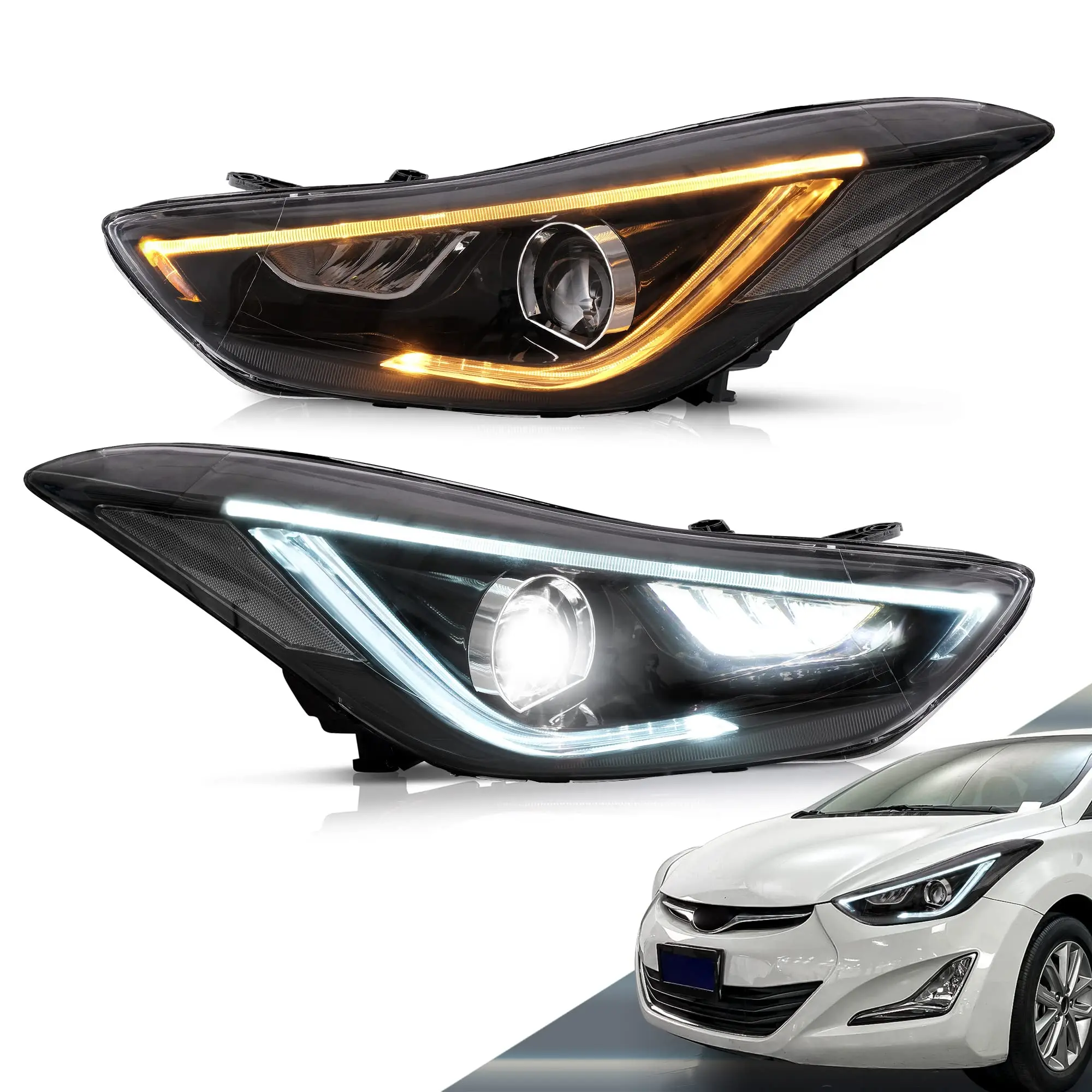 ee-Demon Eyes LED Headlight for Hyundai Elantra 2012-2015 Fit for Elantra Coupe 2013 2014 Projector Assembly Fits D2H D2S