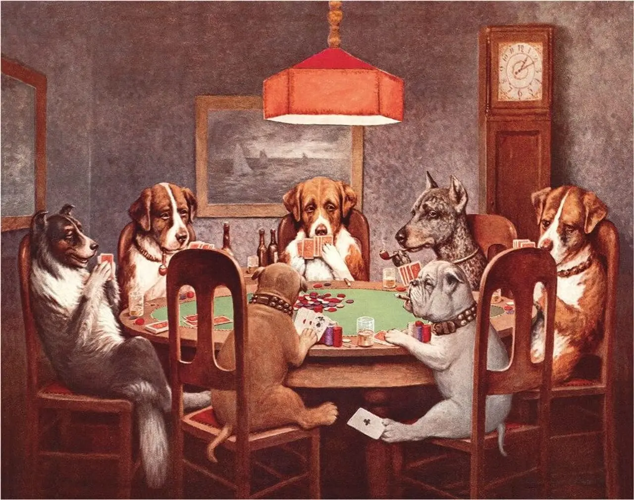 Desperate Enterprises Seven Dogs Playing Poker Tin Sign - Nostalgic Vintage Metal Wall Décor - Made in USA