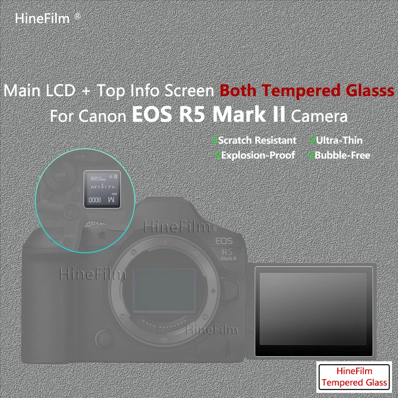 R5II R5M2 Camera Tempered Glass Protective Film for Canon EOS R5 Mark II Main LCD Display + Film Info Screen Protector R5 II