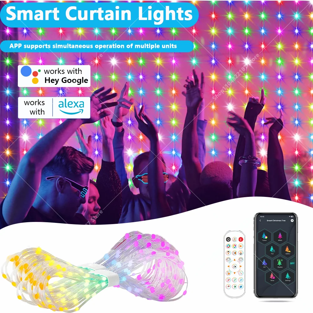 ledスマートカーテンライト-アプリ-リモコン-rgbic調光-diy-音楽リズム対応-ホーム-バケーション-パーティー-クリスマスデコレーション
