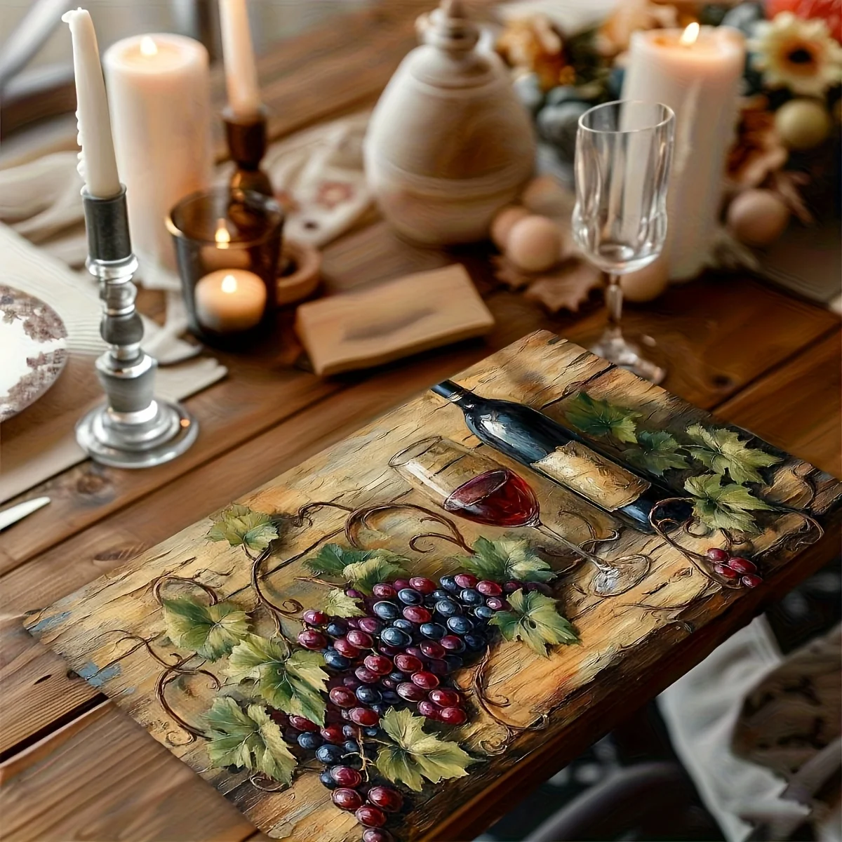 1PC Country Wine Grape Pattern Placemats, Heat-Resistant Washable Decorative Table Mats For Dining Room, Home & Wedding Use