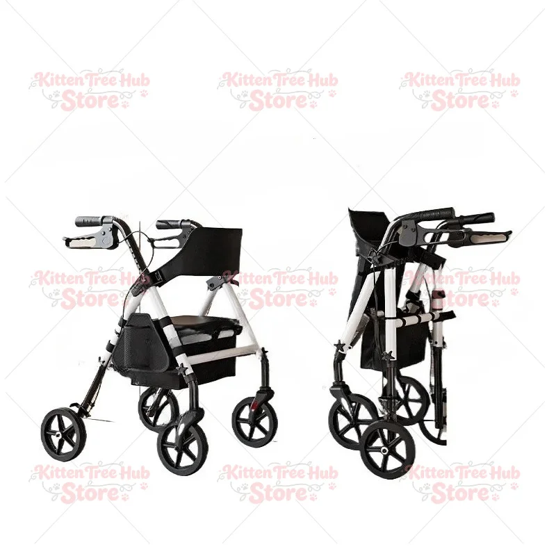 For Folding Trolley for The Elderly Portable Travel Assistance Walking Elderly Anti-fall Walker Can Be Pushed and Sat