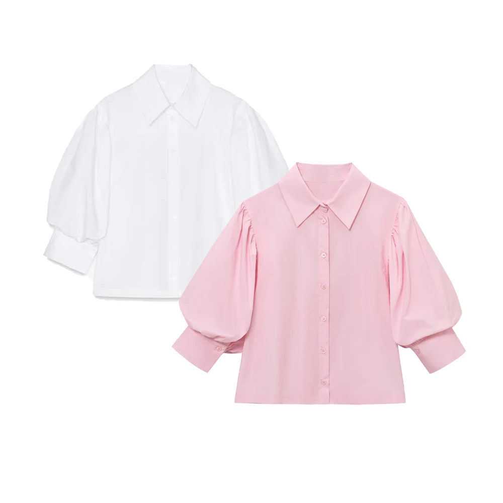 

UNIZERA Women's Buckle Decoration Puff Sleeves Collar Shirt Spring/Summer New Product Casual Women's Wear