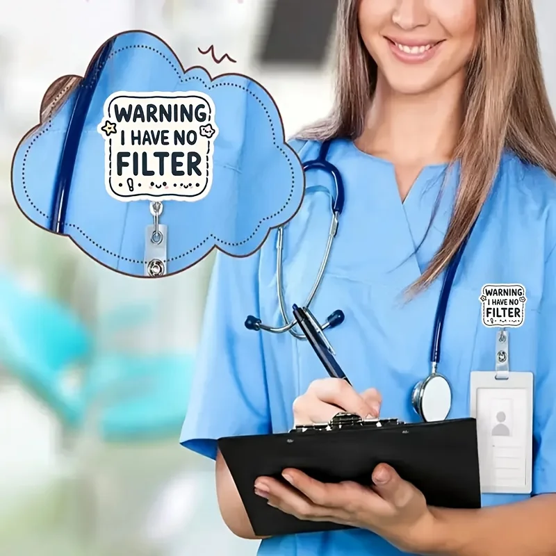 قطعة واحدة من بكرة الشارة القابلة للسحب مع تصميم نص مضحك - حبل أكريليك للممرضات والأطباء والاستخدام المكتبي والرعاية الصحية والطلاب #4