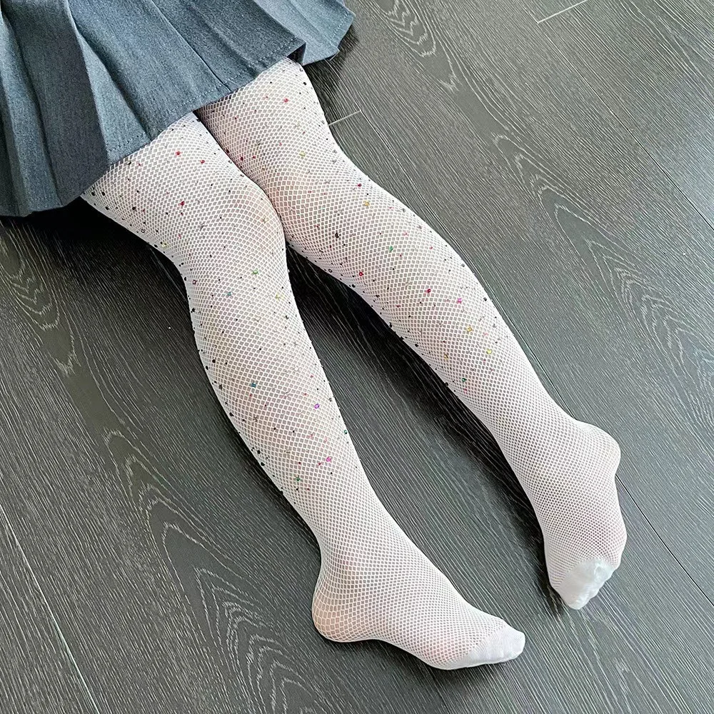 Fashion Sequin Fish Net Colored Dot Drill Pantyhose Mesh Bottom Socks 7-12 Years