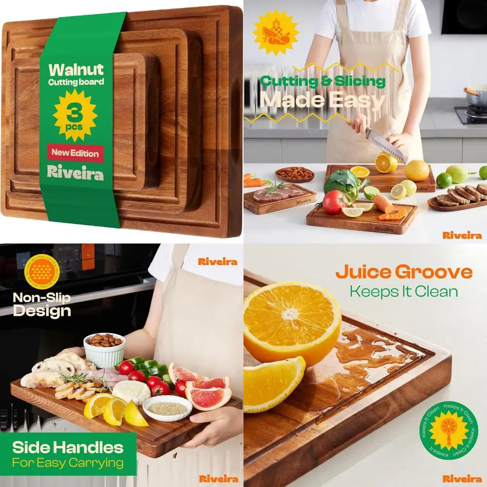 

Tri-Set Walnut Chopping Boards: Durable Rectangular Kitchen Cutting Boards, Natural Wood for Versatile Use