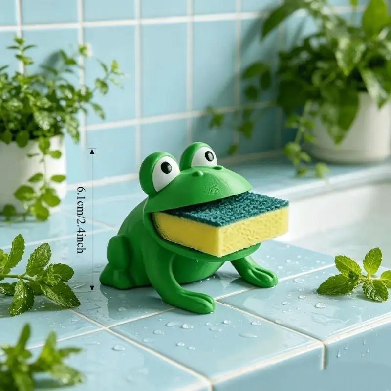 [J] Frog Shaped Sponge Dishwashing Brush Holder With Drainage System For Kitchen Use