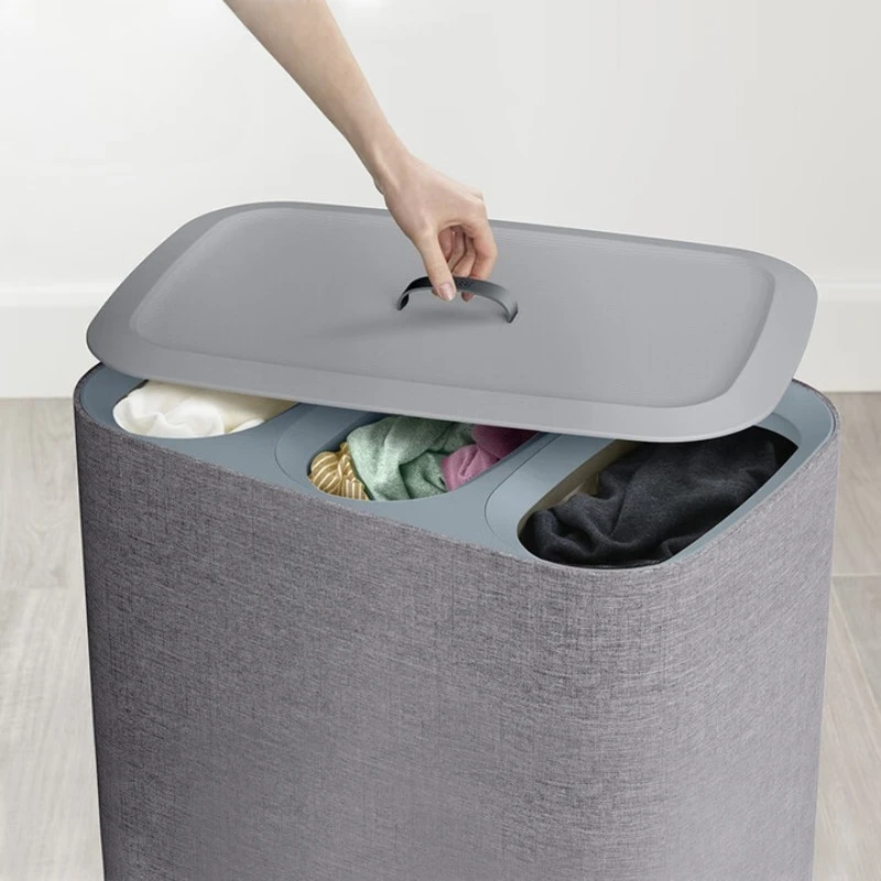 Cesto de separação para armazenamento de roupas de três grades, cesto para roupas de 90 litros com grande capacidade