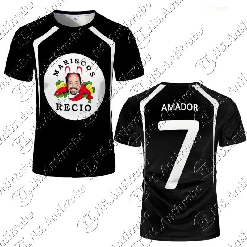 เสื้อฟุตบอลลายกุ้งทะเลตลกๆ สำหรับฤดูร้อน 26 แบบ เสื้อกีฬาผู้ชาย ระบายอากาศ แห้งเร็ว เสื้อยืดเด็ก Mariscos Recio