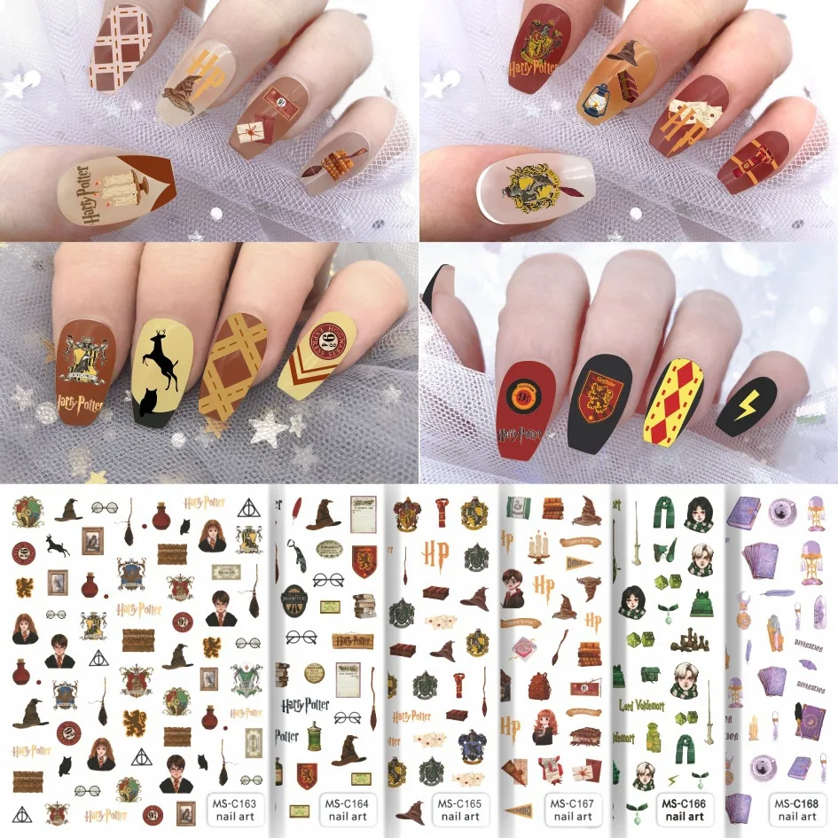 Magic School Nail Stickers Hermione Nail Art Decorations Cute Cartoon Hogwarts Gryffindor Slytherin Decals Toys Kids Gifts